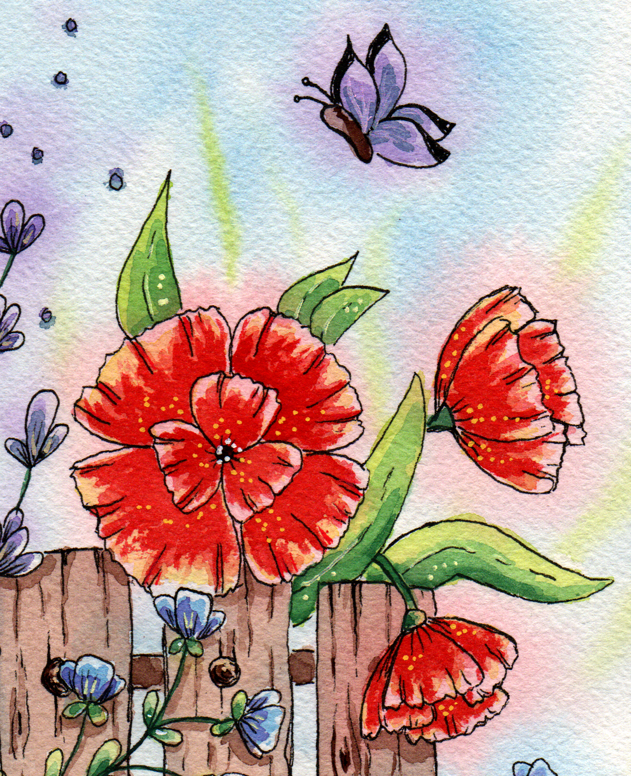 Aquarell Cottage Garten Event Mohnblume