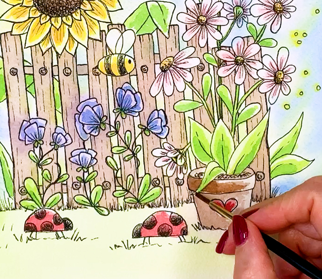 Cottage Garten Zeichnen und mit Aquarell ausmalen